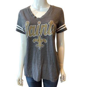 NFL Women's Orleans Saints V Neck T Shirt Short Sleeve Graphic Print Gray Size M